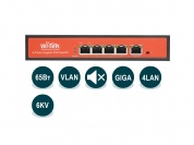 Wi-Tek WI-PS305G, Коммутатор неуправляемый PoE 65Вт, порты 4 PoE GE + 1GE, режим VLAN