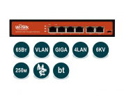 Wi-Tek WI-PS305G (v2) Неуправляемый гигабитный коммутатор с функцией PoE (PoE 65Вт, порты 4 PoE GE + 2GE, режим VLAN, Watchdog, HiPoE)