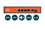Wi-Tek WI-PS305GF Неуправляемый гигабитный коммутатор с PoE (PoE 65Вт, порты 4 PoE GE + 1GE + 1SFP, режим VLAN)