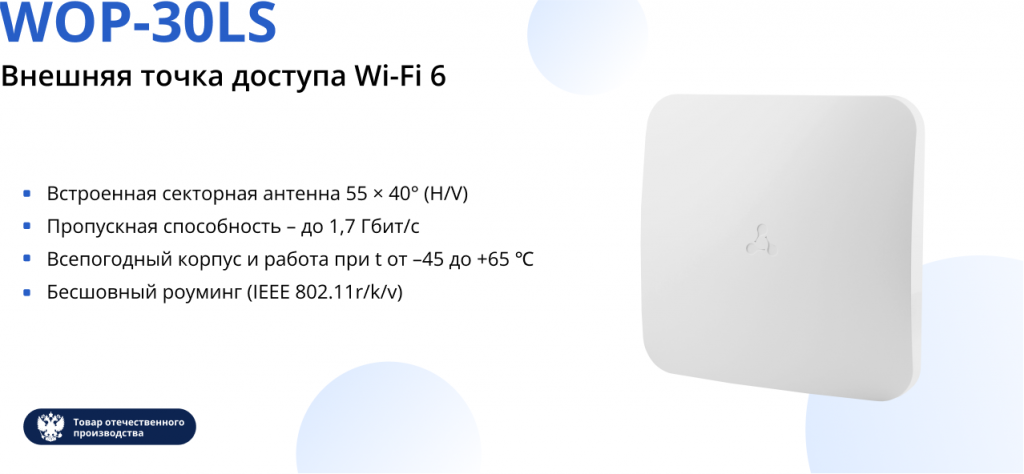 Внешняя точка доступа WOP-30LS с поддержкой Wi-Fi 6 и встроенной секторной антенной